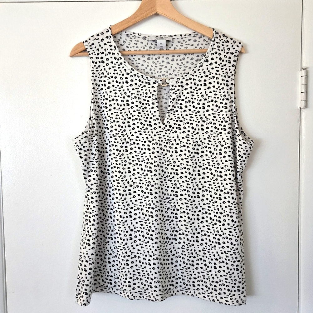 WHBM Sleeveless Black and White Dot Top Size XL
